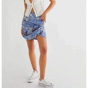 NWT Free People She's Something Else Printed Mini Skirt / True Blue Combo